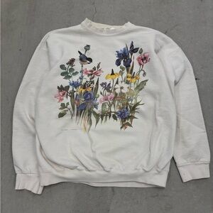 Vintage 90s‎ Tultex White Sweatshirt with Floral Bird Design